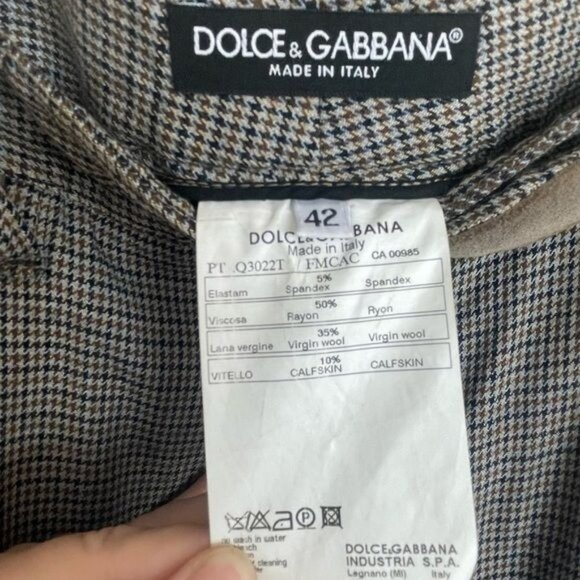 Dolce & Gabbana Women Capri Pants in Houndstooth W Calfskin Details Sz 42 US 10 - Picture 10 of 16